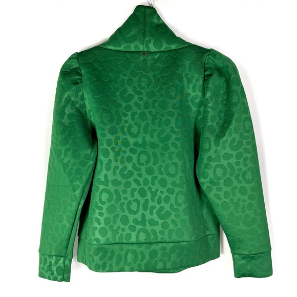 Emily McCarthy Evergreen Cheeta Scuba Shorts Set Green Mock Neck Womens Sz XS - Picture 9 of 13